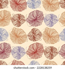 Ball of thread for knitting seamless pattern vector. Seamless pattern for wallpaper, pattern fills, web page background, surface textures.