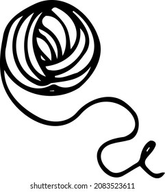 Una bola de hilo. Esbozo, doodle, ilustración vectorial en blanco y negro dibujada a mano.