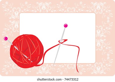 Ball of threads for knitting with spokes on the decorative background. Vector