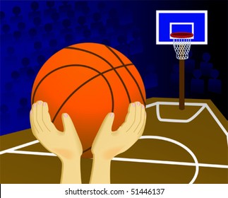 Ball throw in a basketball basket