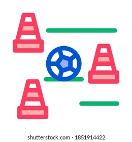 Ball And Training Cones Icon Vector. Outline Ball And Training Cones Sign. Isolated Contour Symbol Illustration