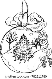 A ball with a tree and a bow. Winter motif.