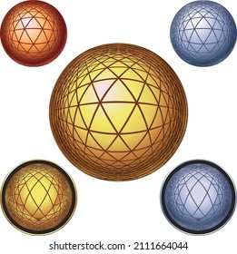 Una bola de triángulos. Colores: oro, plata y bronce.