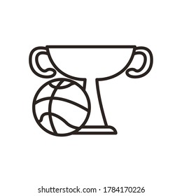 Ball with trophy line style icon design, Basketball sport hobby competition and game theme Vector illustration