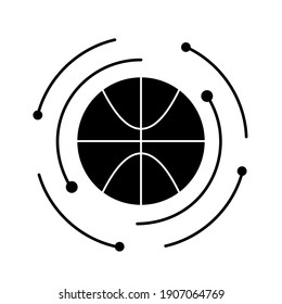 bola con dos circuitos circundantes aislados sobre fondo blanco, baloncesto negro y blanco ilustración de diseño vectorial. 