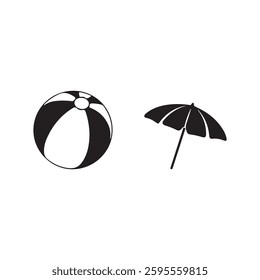 ball and umbrella icon on white background.