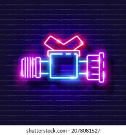 Ball valve with external and internal thread neon icon. Irrigation system, watering system, hose and accessories glowing sign. Vector illustration for design, website, advertising, store, goods