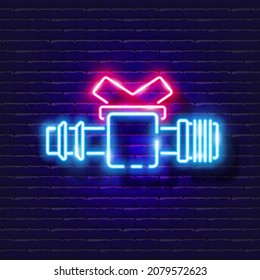 Ball valve with external thread neon icon. Irrigation system, watering system, hose and accessories glowing sign. Vector illustration for design, website, advertising, store, goods