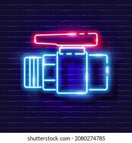 Ball valve with female thread neon icon. Irrigation system, watering system, hose and accessories glowing sign. Vector illustration for design, website, advertising, store, goods