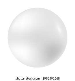 Ball white. Plastic sphere on white background. Realistic shining pearl. Isolated light circle. Grey round object with shiny reflections. Vector illustration.