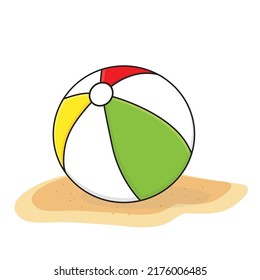 Ball wit basket and sandpit kit icon logo flat vector design llustration wallpaper background, ball in the beach