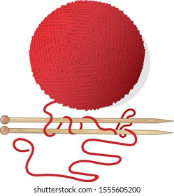 Ball of wool for knitting and knitting needles. Vector illustration image on white background.