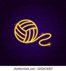 Ball of Wool Neon Sign. Vector Illustration of Craft Handmade Promotion.