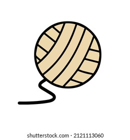 Ball of wool threads. Device for knitting and hobbies. Cartoon outline illustration. Hand made product