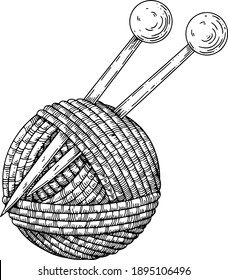 A ball of wool with two knitting needles.