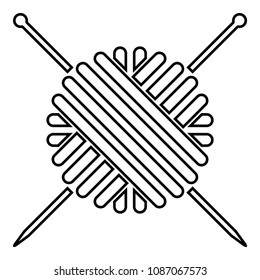 Ball of wool yarn and knitting needles icon black color outline