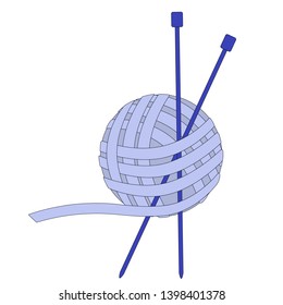 ball of wool yarn with two knitting needles isolated vector