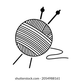 Bolla de hilos de lana con agujas de punto icono de vector lineal