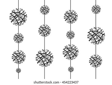 Ball of yarn, black and white abstract background.