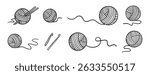 Ball of yarn or clews of thread for knitting doodle hand drawn icon set. Outline drawing ball of yarn line clipart symbol collection. Vector illustration