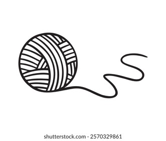 Ball of yarn or clews of thread for knitting doodle hand drawn icon. Outline drawing ball of yarn line clipart symbol. Vector illustration