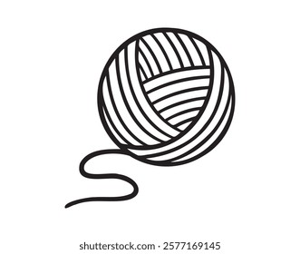 Ball of yarn or clews of thread for knitting doodle hand drawn icon. Outline drawing ball of yarn line clipart symbol. Vector illustration