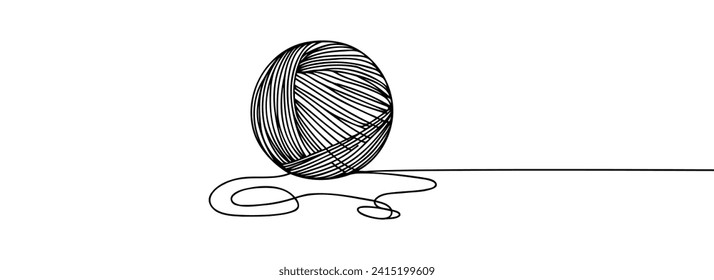 Ball of yarn in continuous one line art drawing style