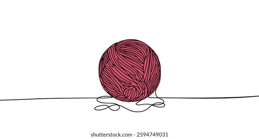 Ball of yarn in continuous one line art drawing style