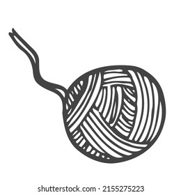 Ball of yarn in doodle style. Hand-draw clews of thread for knitting. Yarn ball in simple style. For print, logo, creative design. Black contours isolated on a white background. Vector illustration.