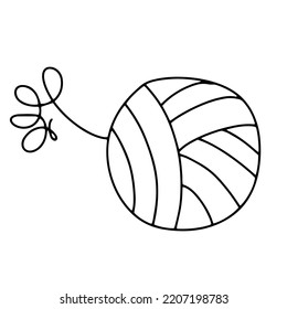 Ball of yarn in doodle style. Hand-draw clews of thread for knitting. Yarn ball in simple style. For print, logo, creative design. Black contours isolated on a white background. Vector illustration.