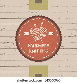 A ball of yarn in the form of heart, yarn and knitting needles.Hand drawn vector logo. Knit and Crochet. 