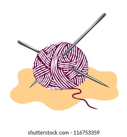Ball of yarn with knitting needles