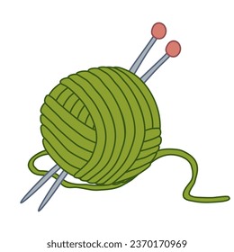 Ball of yarn and knitting needles, hobby or DIY design element, doodle style vector
