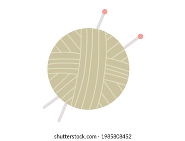 Ball of yarn and knitting needles isolated on white. Cartoon style.