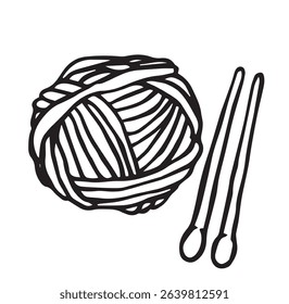 ball of yarn and knitting needles. simple vector illustration doodle