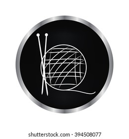 ball of yarn for knitting with spokes - vector icon on a black button