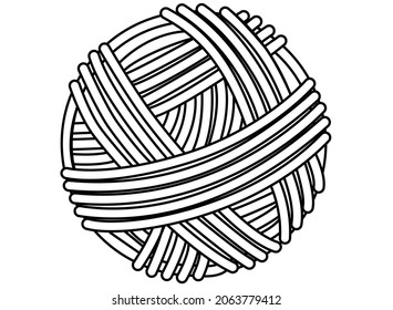 Ball of yarn for knitting - vector linear illustration for coloring. A neat round ball of yarn for a logo or pictogram. Outline.