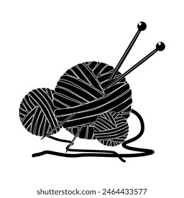 Ball of yarn and needles icon isolated on white background. Threads and knitting needles sign. Knitting kit and tools. Handmade and hobby. Stock vector illustration
