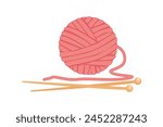 Ball of yarn and needles isolated on white background. Skein of yarn with knitting needles. Knitting tools. Clews, skeins of wool. Handmade and hobby. Stock vector illustration