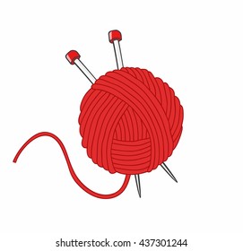 Ball of yarn and needles isolated on white background