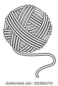 Ball of Yarn for Needlework. A ball of knitting thread - vector linear illustration for a logo or coloring. Outline.