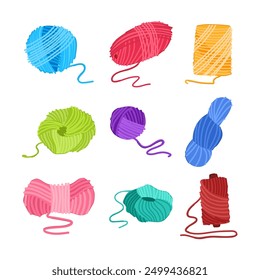 ball yarn set cartoon. thread string, woolen cotton, line roll ball yarn sign. isolated symbol vector illustration