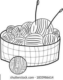 Ball of yarn sketch / line art for kids coloring books.  Black and white vector illustration for coloring book.