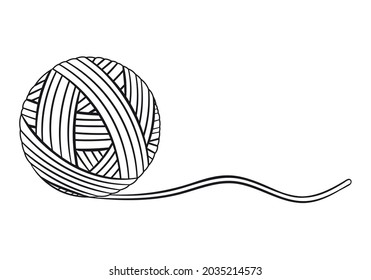 Ball of yarn thread icon. Round clew filament for knitting needles, crochet, sewing. Cotton or wool skein fiber for knit knitwear handmade. Material for creative needlework hobby. Black outline vector