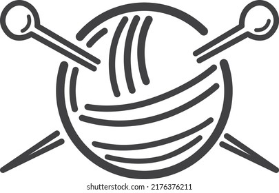 Ball aus Garnen oder Faden mit Stricknadeln auf weißem, isoliertem Hintergrund