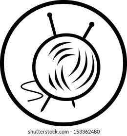 Ball of yarn vector icon and knitting needles 