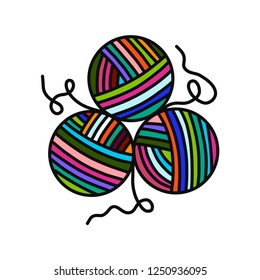 Ball of yarn wool hand drawn logo logotype for yarning project courses master classes tutorials video study teaching and learning knitting