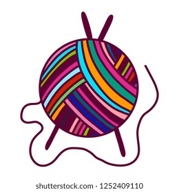 Ball of yarn wool hand drawn logo logotype for yarning project courses master classes tutorials video study teaching and learning knitting
