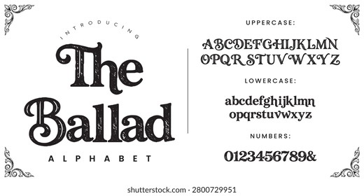 The Ballad hand drawn vintage font retro typeface alphabet with decorative corners