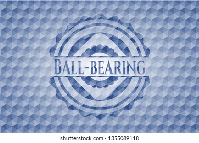 Ball-bearing blue emblem with geometric pattern background.
